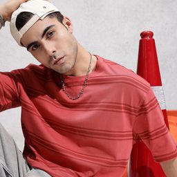 WROGN Pure Cotton Horizontal Striped Oversized T-shirt-picture-15