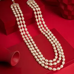 AMI Rose Gold-Plated Stone Studded & Beaded Layered Necklace-image-91