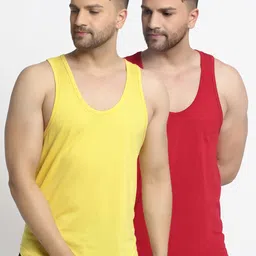 Friskers Men Pack Of 2 Yellow & Red Solid Innerwear Gym Vest-picture-2