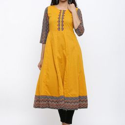 YASH GALLERY Women Mustard Printed Anarkali Kurta-image-28
