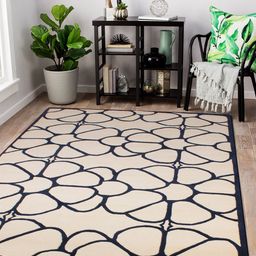 Story@home Cream & Navy Blue Handmade Woollen Carpet-54