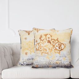 SWAYAM White & Beige Set of 2 Ethnic Motifs Square Cushion Covers-3