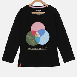 3PIN Girls Black Printed Applique T-shirt-image-95