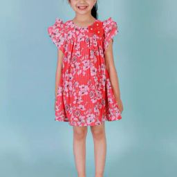 Lil Drama Kids Red Floral Print Dress-picture-8