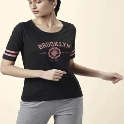 Ajile by Pantaloons Black Cotton Graphic Print Sports T-Shirt-image-65