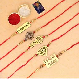 Silver Shine 5 Combo Rakhi with Roli Chawal and Greeting Card-image-99