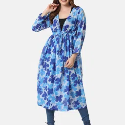 BUY NEW TREND Women Blue & White Printed Longline Tie-Up Shrug-picture-44