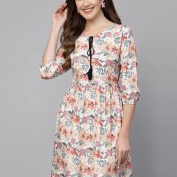 SELVIA Multicolor Floral Print Fit & Flare Dress-image-30
