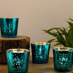 Homesake Set of 4 Blue & Mercury Silver T-Light Holders With Candles-22