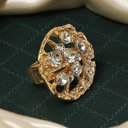 SOHI Gold-Plated Crystal Studded Statement Finger Ring-picture-30
