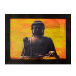 eCraftIndia Yellow & Black Buddha UV Wall Art-image-9