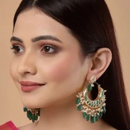 Dugran By Dugristyle Green & White Dangler Earrings with Kundan & Pearls for Women-image-65