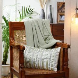 Maspar Tranquil Essence Adornment Lacery Embroidery Green Cotton Medium Cushion Cover-picture-9