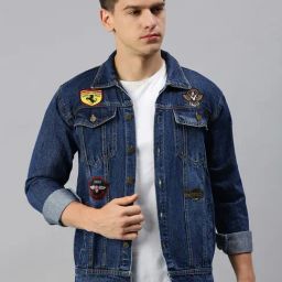 VOXATI Blue Regular Fit Shirt Collar Denim Jacket-image-33