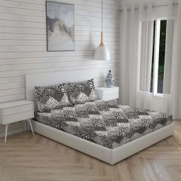 Boutique Living Untamed Grey Cotton 270 TC King Size Bed Sheet with Pillow Cover-image-20