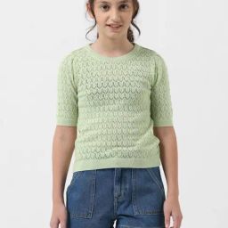 VERO MODA GIRL Green Self Design Top-picture-49
