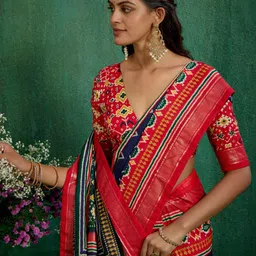 Sangria Woven Design Printed Patola Saree With Blouse Piece-picture-55