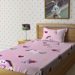 Myntra Elegant Homes Pink & Maroon Cartoon Characters 300 TC Single Bedsheet with 1 Pillow Covers-image-17