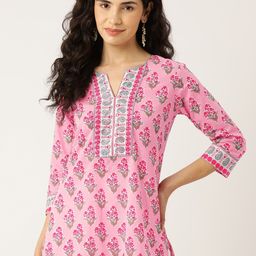 Jaipur Morni Floral Printed Sequinned Pure Cotton Kurti-image-33