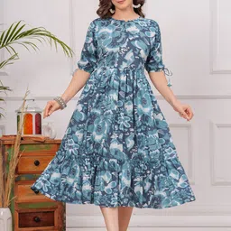 Twirl Tales Floral Print Puff Sleeve A-Line Midi Dress-image-74