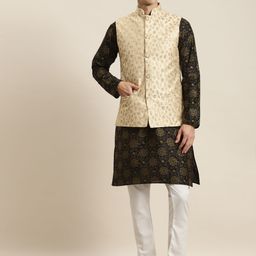 SOJANYA Men Black Ethnic Motifs Printed Kurta with Pyjamas & Nehru Jacket-40