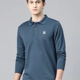 ALCIS Blue Anti Static Slim Fit Textured Sports Polo T-Shirt-image-8
