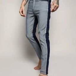 Campus Sutra Blue & Grey Regular Fit Colour Block Jeans-image-56