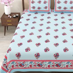 Myntra Elegant Homes Blue Floral Pure Cotton 180TC Double King Bedsheet Set-2.75mX2.25m-image-14