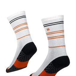 TEGO Unisex White & Orange Patterned Cotton Calf Length Socks-23