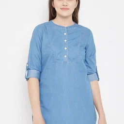 Ruhaan's Womens Blue Color Solid Tunic in Denim Fabric-image-0