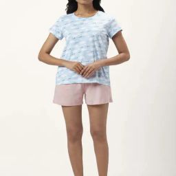 Dreamz by Pantaloons Blue Pink Cotton Graphic Print T-Shirt Shorts Set-image-48