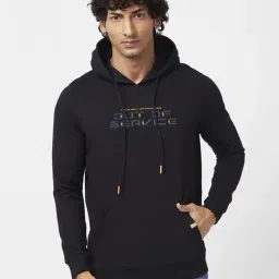 Spykar Black Regular Fit Printed Hooded Sweatshirt-image-19