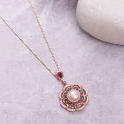 Zavya Rose Gold-Plated Classic Pearl 92.5 Sterling Silver Pendant with Chain-2