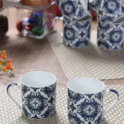 GOODHOMES White & Blue Printed Bone China Cups Set-34