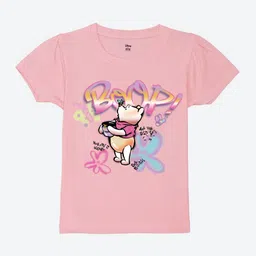 Wear Your Mind Girls Winnie The Pooh Printed Puff Sleeves Pure Cotton T-shirt-image-88