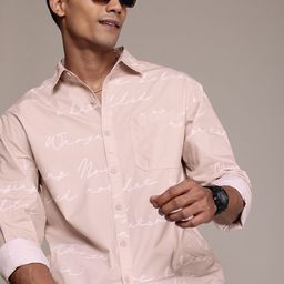WROGN Pure Cotton Typography Printed Drop-Shoulder Sleeves Comfort Fit Casual Shirt-picture-13