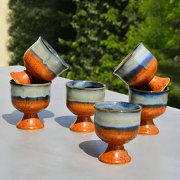 StyleMyWay Set Of 6 Blue & Orange Printed Ice Cream Cups image 1