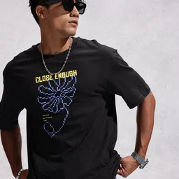 WROGN Printed Drop-Shoulder Sleeves Pure Cotton Oversized T-shirt-image-71