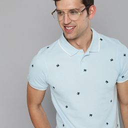 Mast & Harbour Men Blue & Navy Blue Pure Cotton Printed Polo Collar T-shirt-image-78
