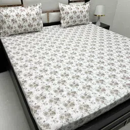 Pure Decor Villa White Floral Printed Pure Cotton 350 TC King Bedsheet Set 2.72 x 2.77 m-image-59