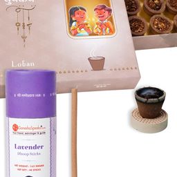 GaneshaSpeaks 55-Pcs Brown Loban Dhoop Cup & Lavender Dhoop Stick, Jasmine Incense Stick-image-89