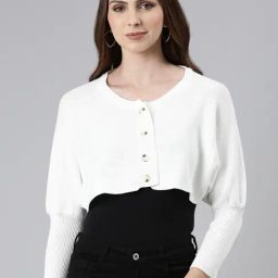 SHOWOFF White Front-Open Cropped Sweater-image-10