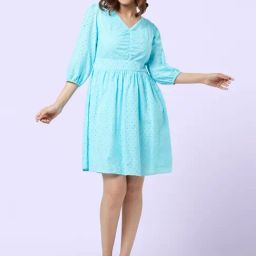 YU by Pantaloons Blue Cotton Self Pattern A-Line Dress-image-96