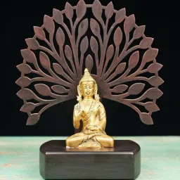 Ekaa Handicrafts Gold Brass Buddha With Tree of Life on Base-image-78