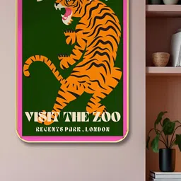 Livin'luxe Green & Orange Wooden Visit The Zoo Painting Wall Art-image-10