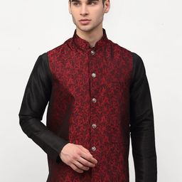 Jompers Men Maroon Woven Design Nehru Jacket-picture-29