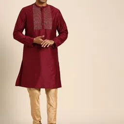 Anouk Men Maroon & Golden Yoke Design Thread Work Kurta-picture-39