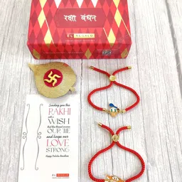 EL REGALO Set Of 2 Gold-Toned & Red Beaded Rakhi-11
