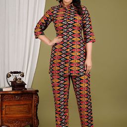 Cloth Bites Geometric Printed Shirt Collar Tunic With Trouser-picture-55