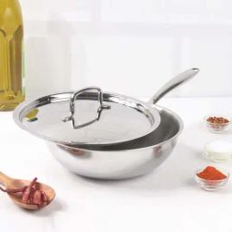 The Indus Valley Silver Stainless Steel 22 cm Induction Compatible Kadai With Lid (1.8 L)-36
